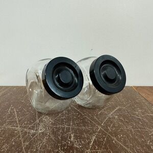 Vintage Clear Glass Spice Canisters‎ with Black Lids, Set of 2 Kitchen Storage